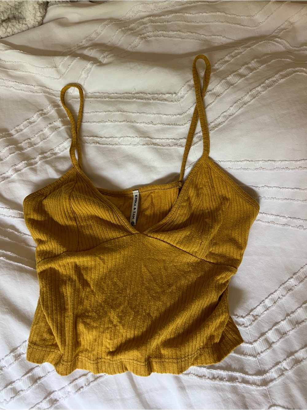 Urban Outfitters Mustard Ribbed Spaghetti Strap Crop Tank